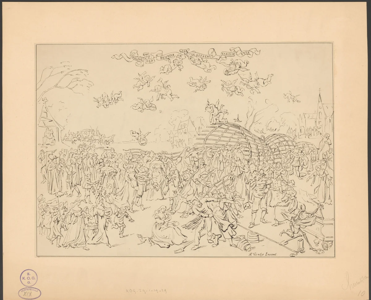 De huwelijksfuik: allegorie op het huwelijk (kopie) by anonymous, print, 1800-1899