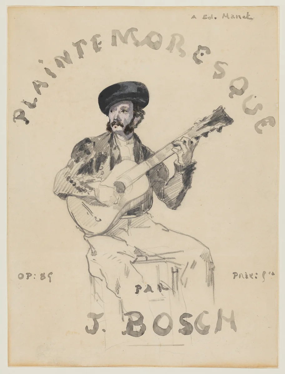 Plainte Moresque: Portrait of Jaime Bosch by Edouard Manet, drawing, 1861-1871