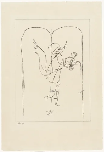 A Guardian Angel Serves a Small Breakfast (Ein Genius serviert ein kleines Frühstück) for the yearbook Die Freude: Blätter einer neuen Gesinnung (Joy: Papers for a New Consciousness) by Paul Klee, print, 1920