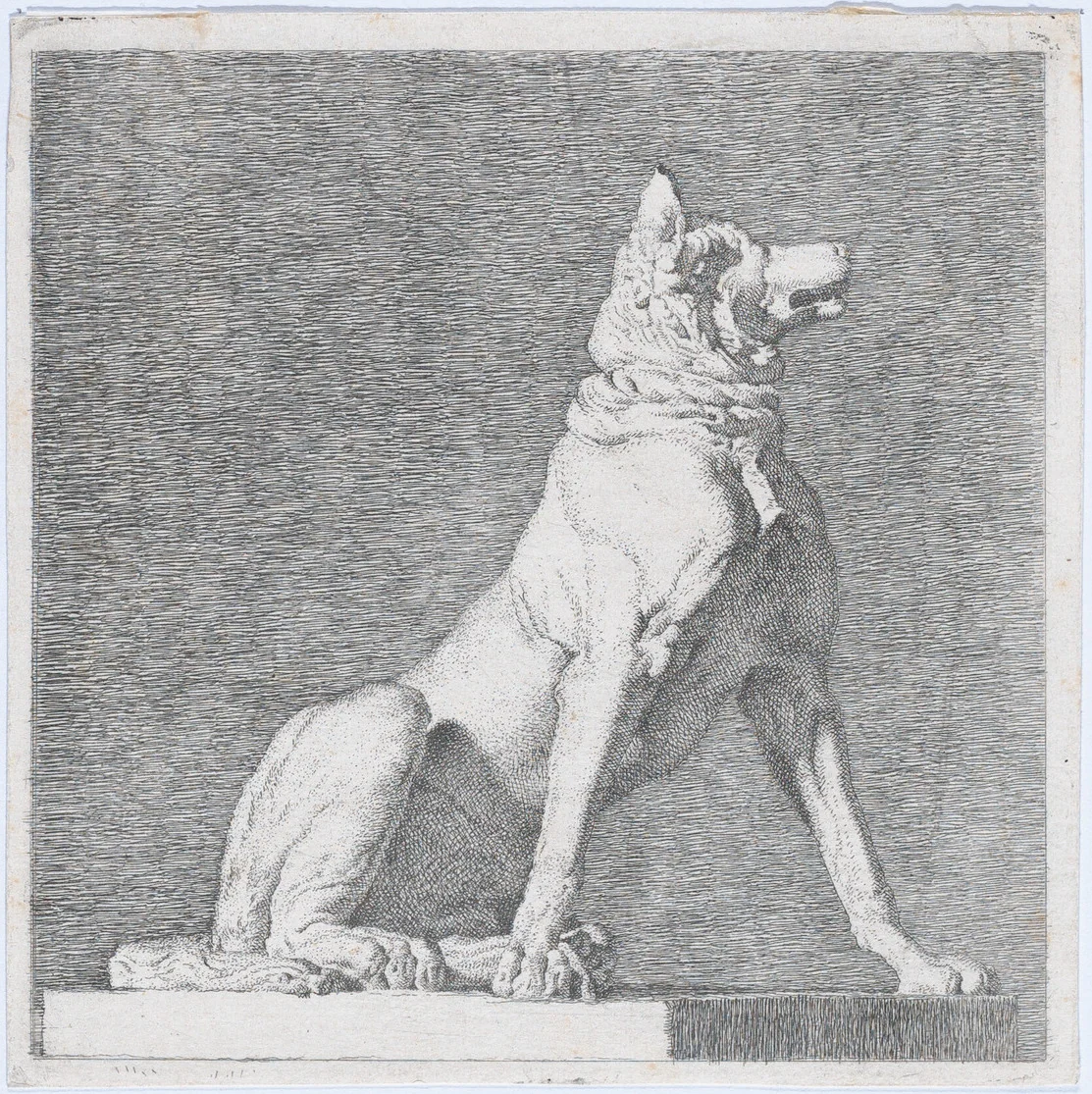 Seated Dog, after an antique sculpture by Christen Købke, print, 1833-1843