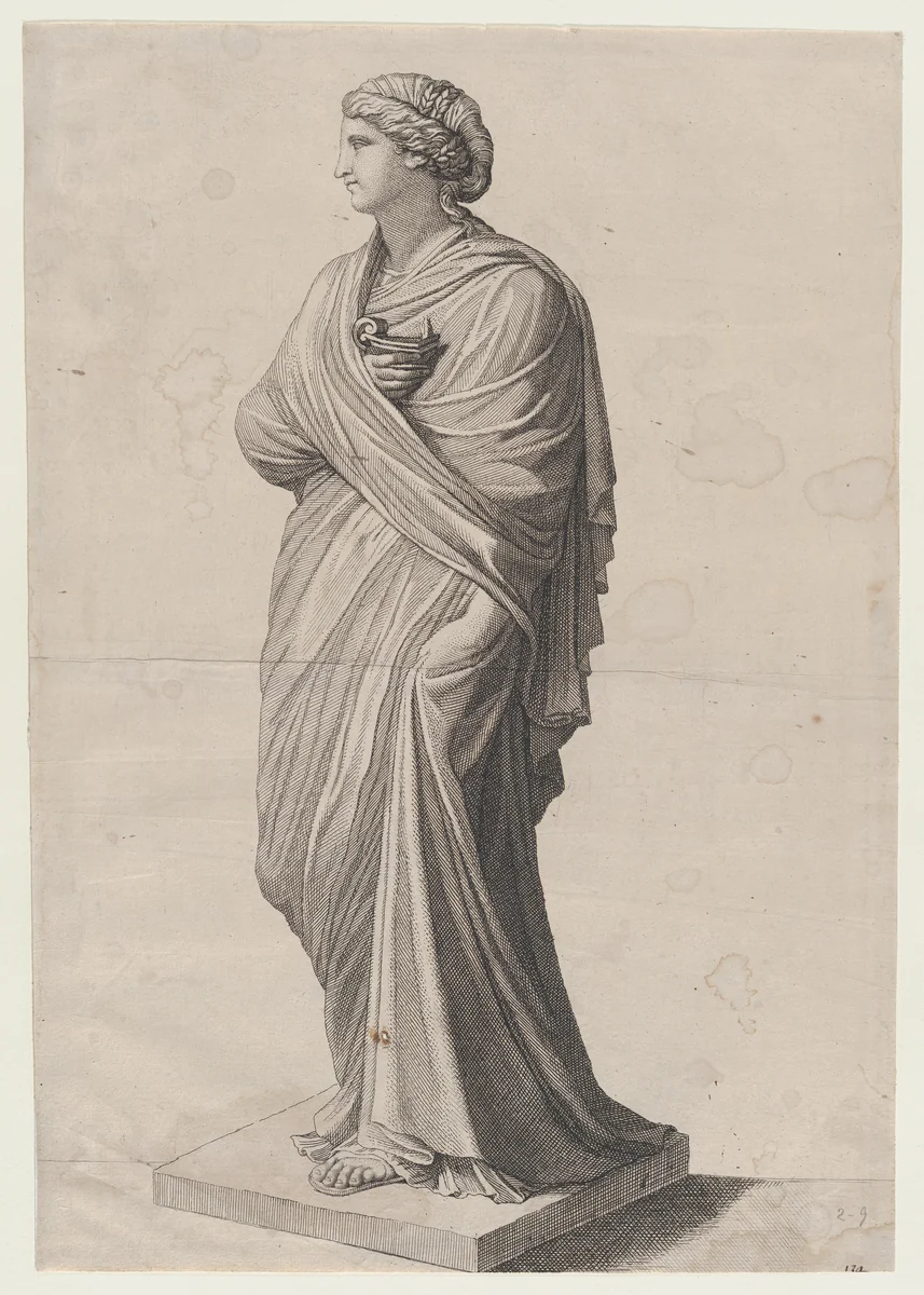 A Vestal Virgin (?), from "Speculum Romanae Magnificentiae" by anonymous, print, 1530-1580