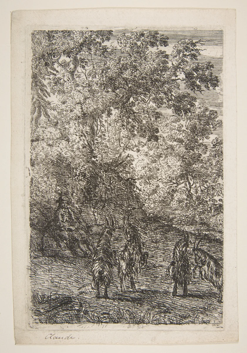 Four Goats (Left Section of The Goats) by Claude Lorrain, print, 1625-1638