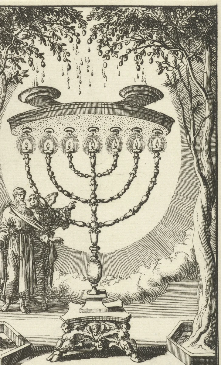 Zacharias aanschouwt de menora by anonymous, print, 1683-1762