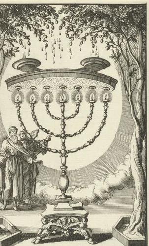Zacharias aanschouwt de menora by anonymous, print, 1683-1762