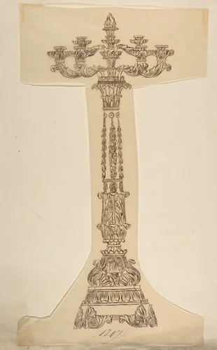 Design for a Six Arm Candelabra by anonymous, drawing, 1800-1899