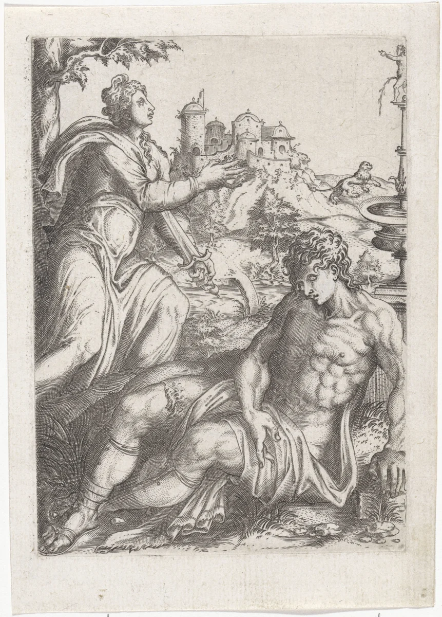 Pyramus en Thisbe by Unknown, print, 1520-1567