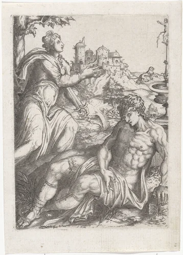 Pyramus en Thisbe by Unknown, print, 1520-1567