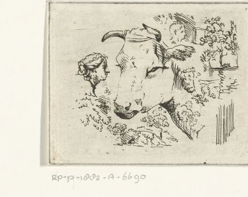Studieblad met koeiekop by Hermanus Fock, print, 1781-1822