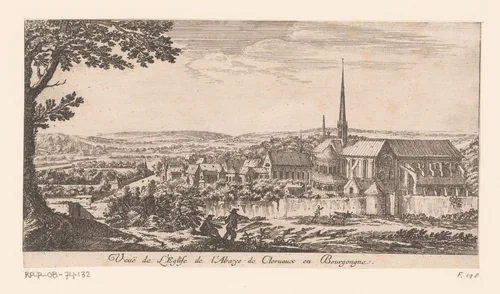 Gezicht op de kerk van de abdij van Clairvaux by Israël Silvestre, print, 1631-1691