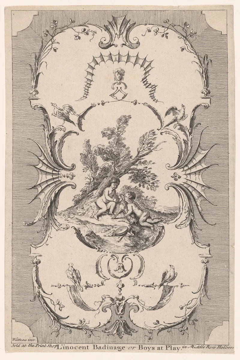 Design for Wallpaper "L'Innocent Badinage, or Boys at Play" by Paul Sandby, print, 1740-1750