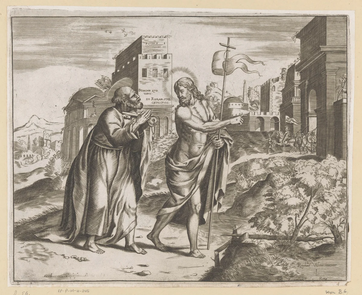 Christus verschijnt aan Petrus bij de poort van Rome by Unknown, print, 1530-1583