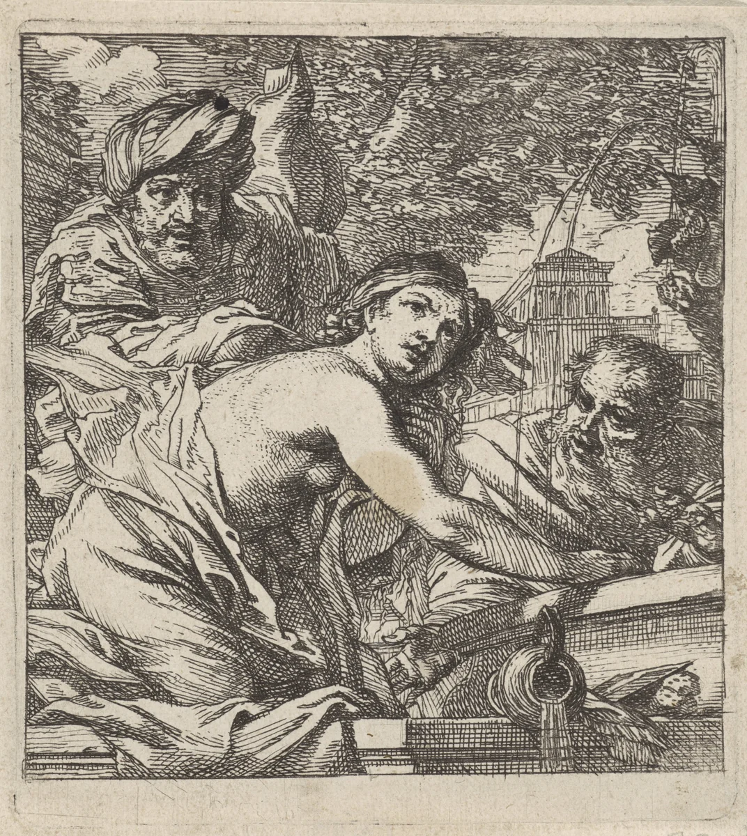 Susanna en de ouderlingen by Cornelis Schut, print, 1618-1655