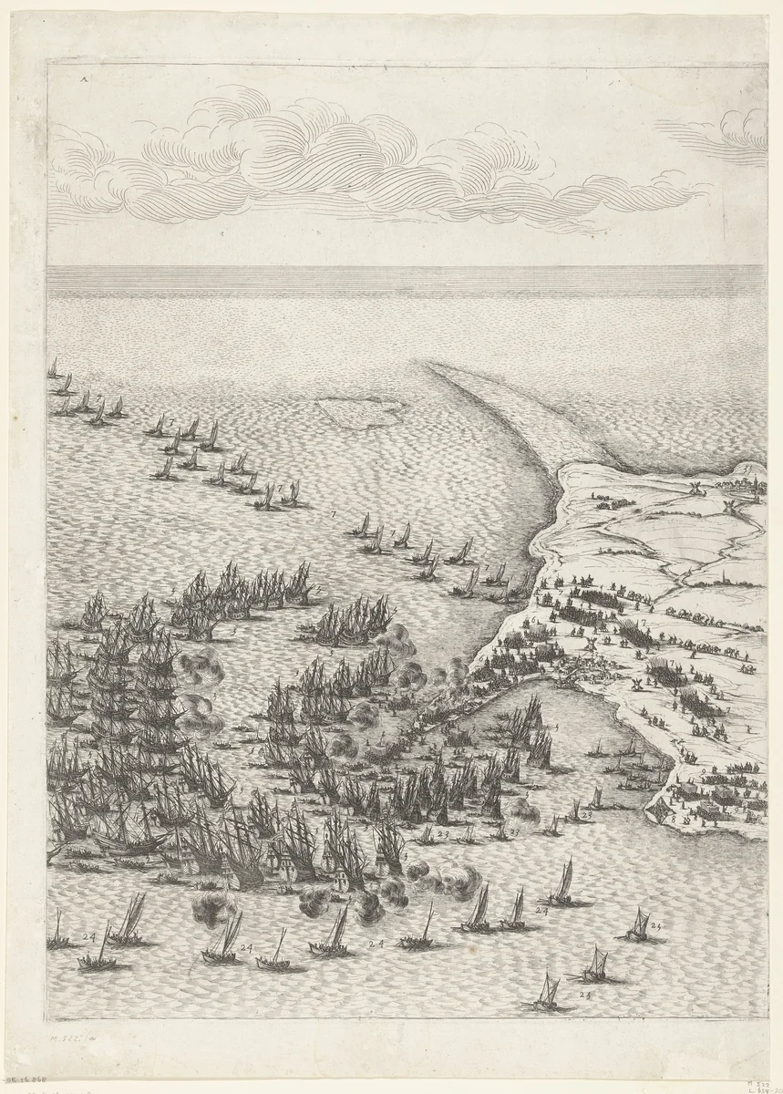 Beleg van Saint Martin op het Île de Ré, juli-november 1627 (centrale kaart, deel linksboven) by Jacques Callot, print, 1629-1631
