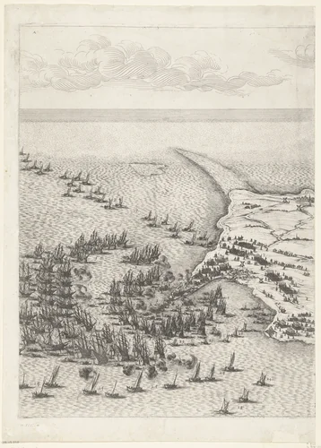 Beleg van Saint Martin op het Île de Ré, juli-november 1627 (centrale kaart, deel linksboven) by Jacques Callot, print, 1629-1631