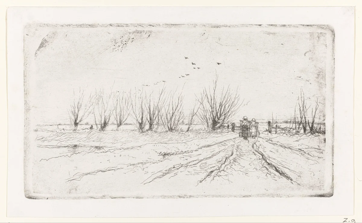 Winterlandschap met melkmeisjes by Anton Mauve, print, 1848-1888