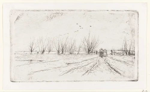 Winterlandschap met melkmeisjes by Anton Mauve, print, 1848-1888