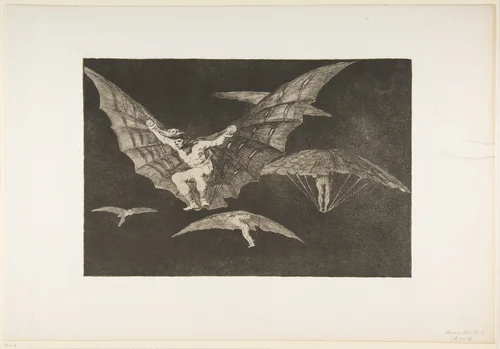 A Way of Flying, from "The Disparates" (Follies / Irrationalities) by Goya, print, 1810-1820