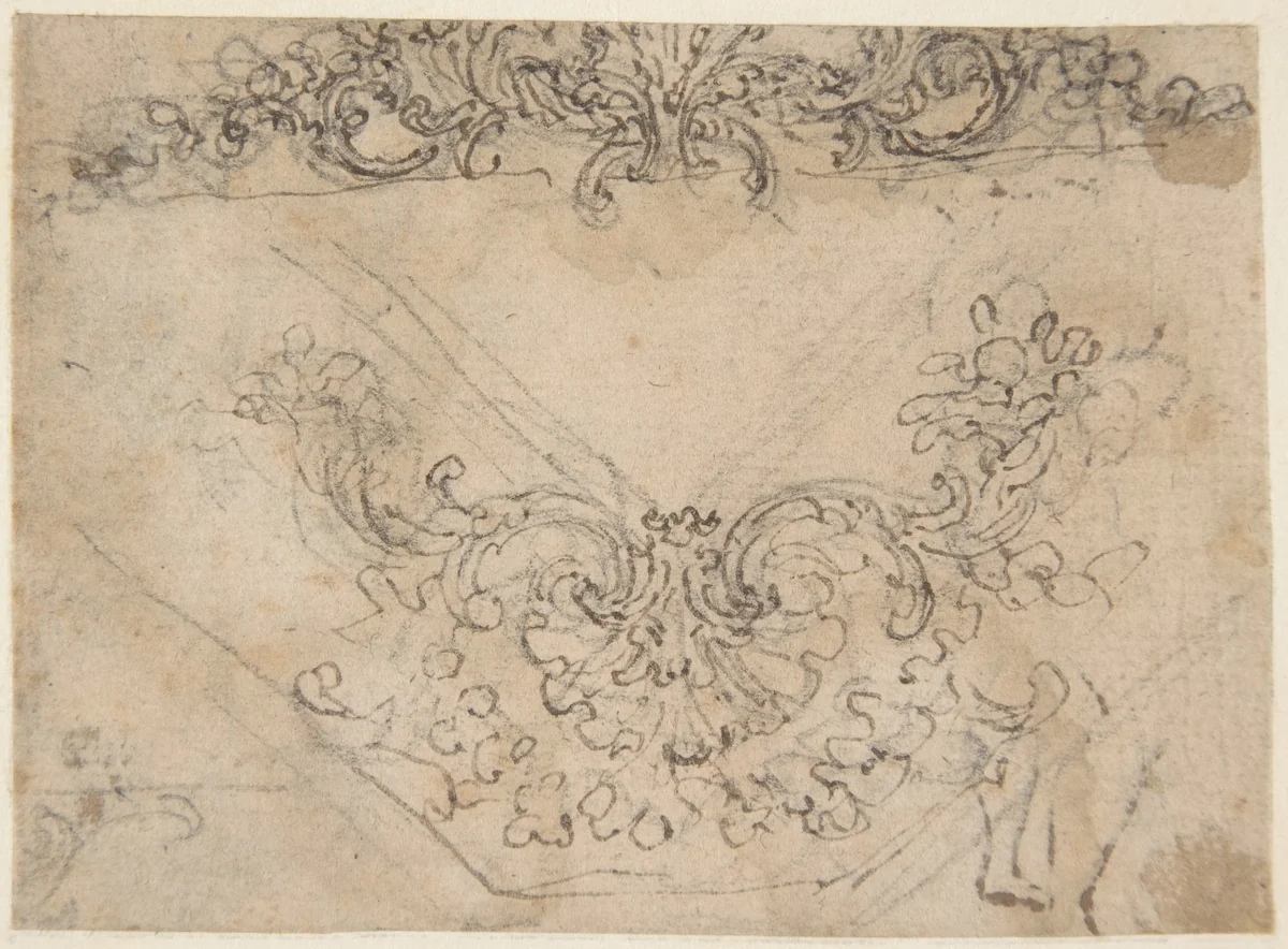 Designs for a Palmette Motif with Tendrils (recto); Studies for a Male Figure and Decorative Sculpture (verso) by Giovanni Battista Foggini, drawing, 1652-1725