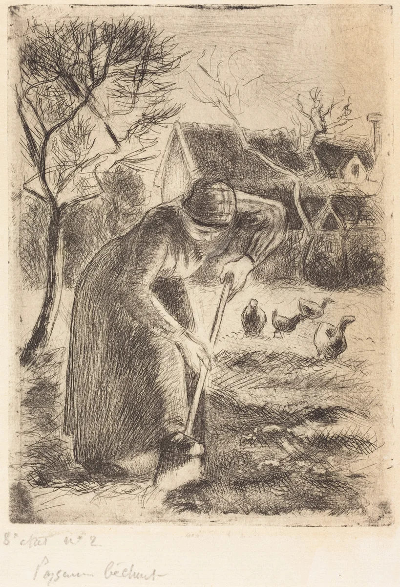 Paysanne bêchant (Peasant Laboring) by Camille Pissarro, print, 1890