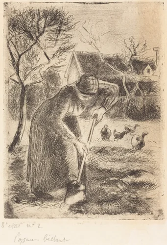 Paysanne bêchant (Peasant Laboring) by Camille Pissarro, print, 1890