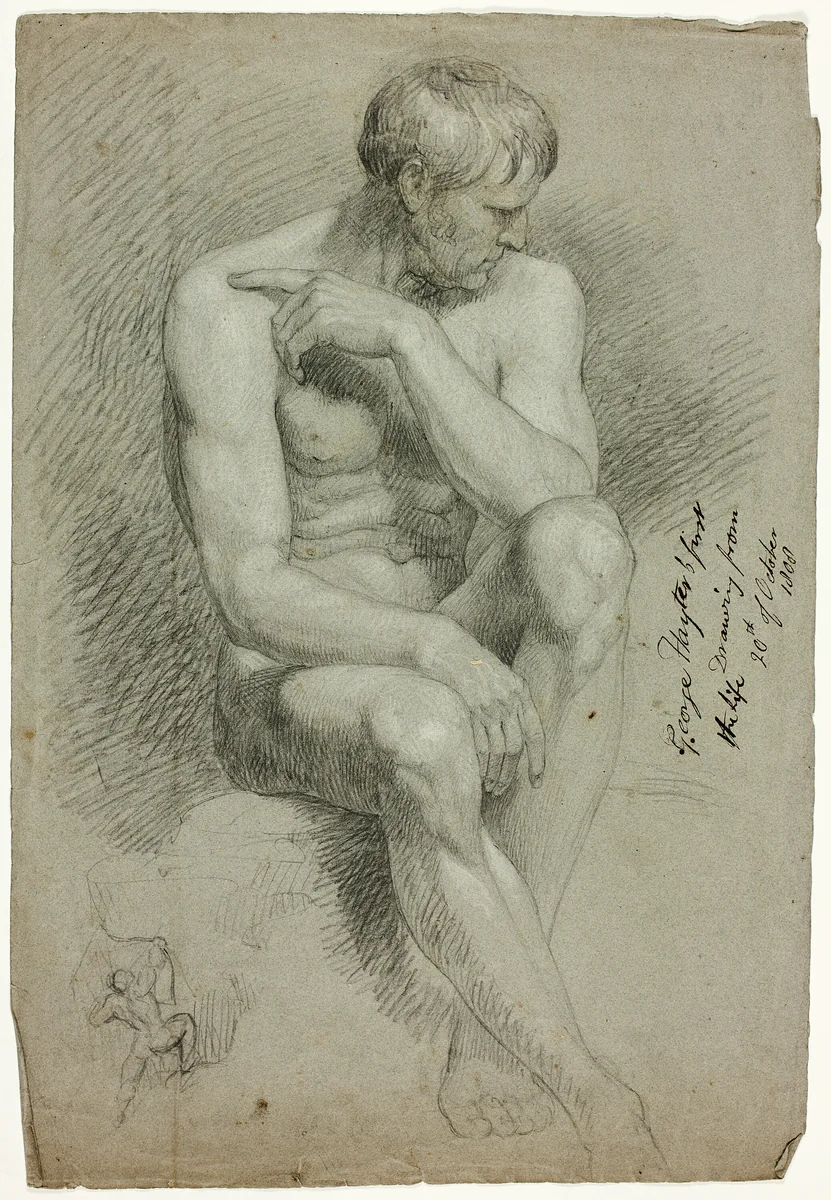 Seated Male Nude with Sketch of Nude Archer by George Hayter, drawing, 1808