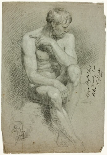 Seated Male Nude with Sketch of Nude Archer by George Hayter, drawing, 1808