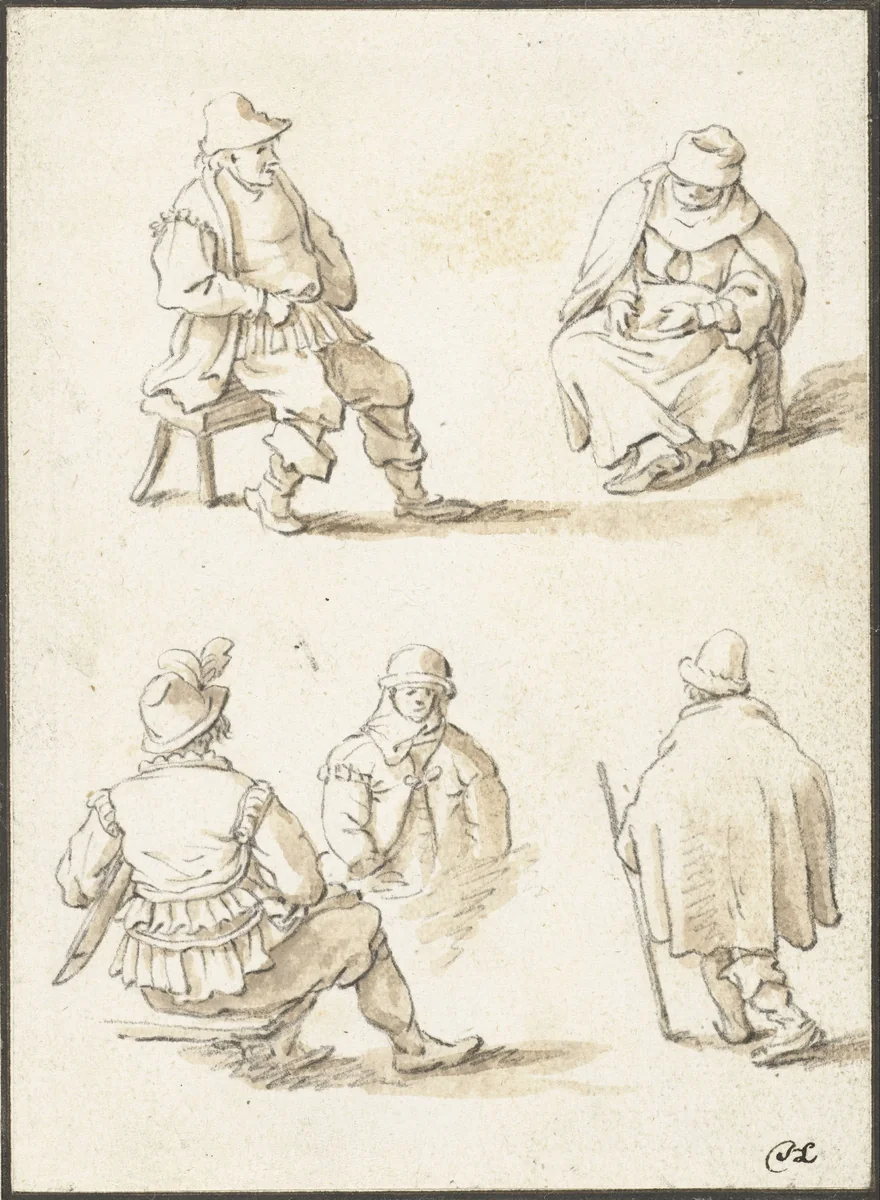 Vijf personen by Herman Saftleven, drawing, 1619-1685