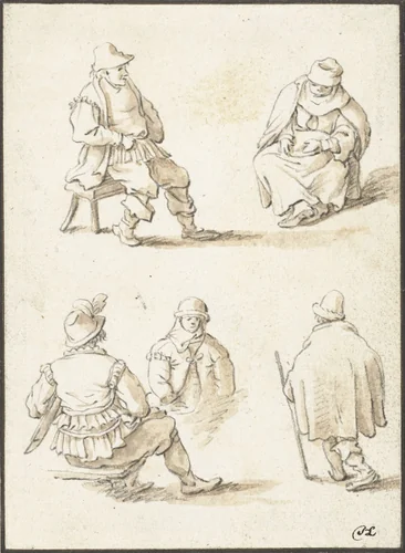 Vijf personen by Herman Saftleven, drawing, 1619-1685