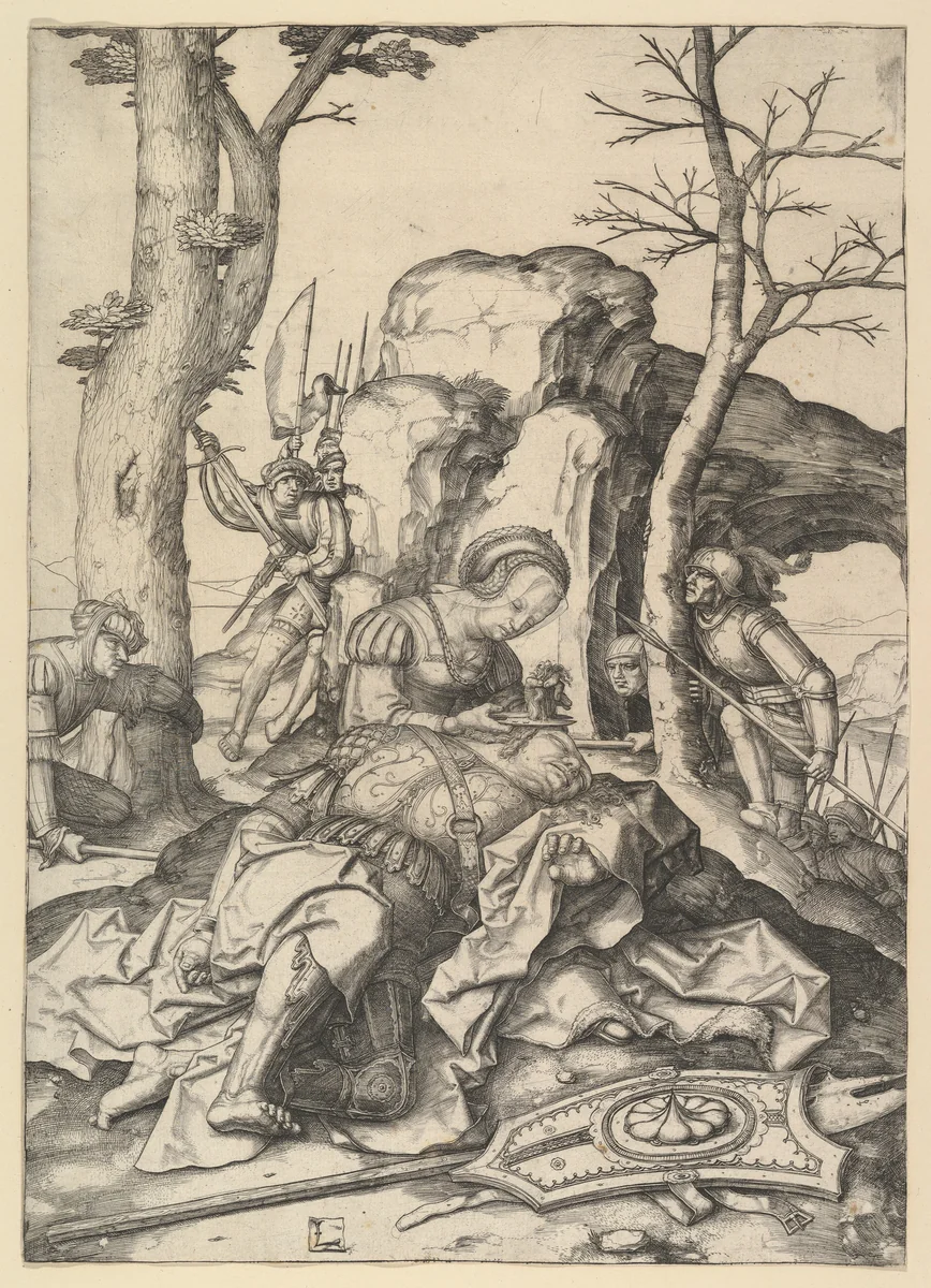 Samson and Delilah by Lucas van Leyden, print, 1502-1512