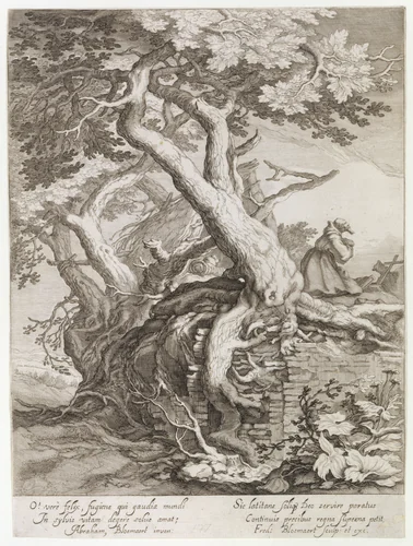 Landscape with a Hermit Praying by Frederick Bloemaert, print, 1566-1674