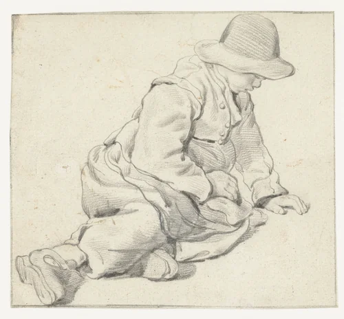 Zittend jongetje by Leendert van der Cooghen, drawing, 1642-1681