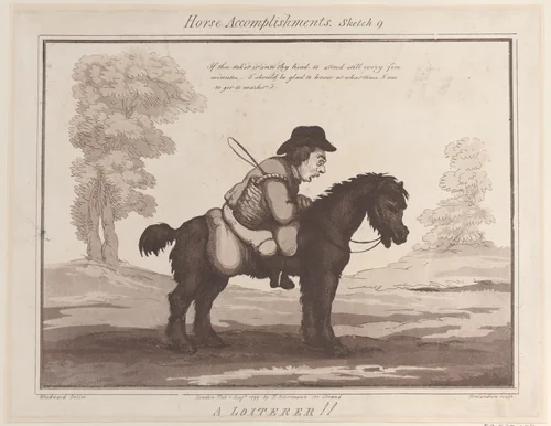 Horse Accomplishments, Sketch 9: A Loiterer !! by Thomas Rowlandson, print, 1799