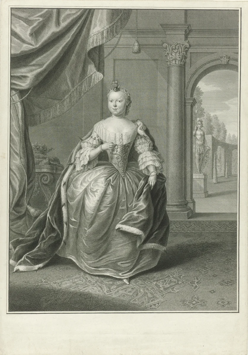 Portret van Carolina, prinses van Oranje-Nassau by Pieter Tanjé, print, 1755