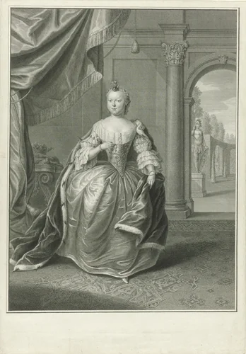 Portret van Carolina, prinses van Oranje-Nassau by Pieter Tanjé, print, 1755