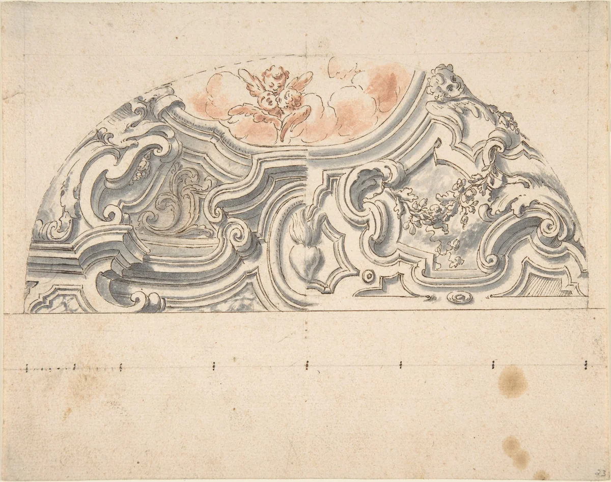 Two alternate designs for stucco for an Italian ceiling by anonymous, drawing, 1700-1780