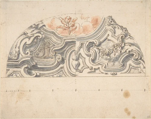 Two alternate designs for stucco for an Italian ceiling by anonymous, drawing, 1700-1780
