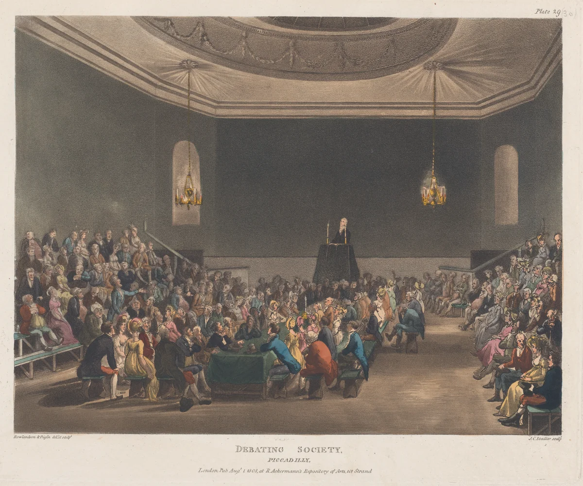 Debating Society, Piccadilly by Thomas Rowlandson, print, 1808