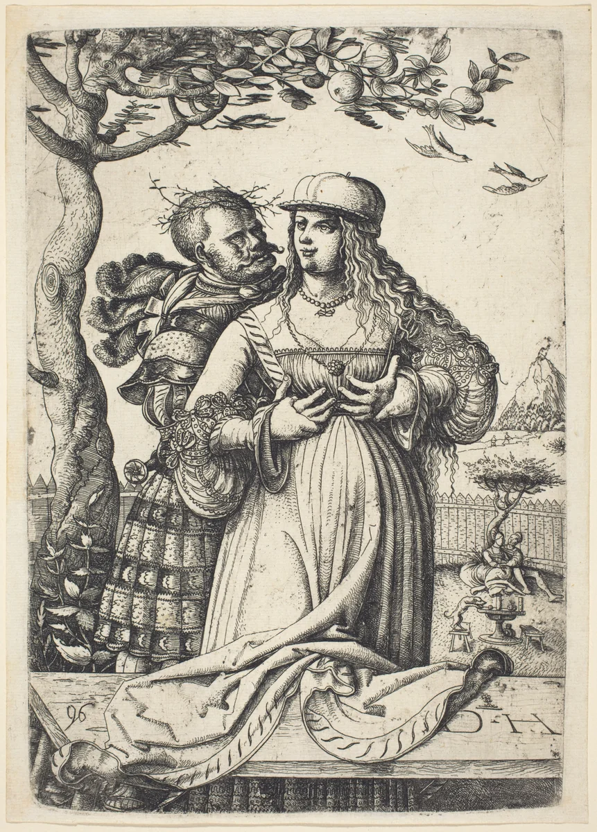 Soldier Embracing a Woman by Daniel Hopfer; David Funck, print, 1525-1535