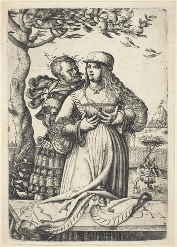 Soldier Embracing a Woman by Daniel Hopfer; David Funck, print, 1525-1535