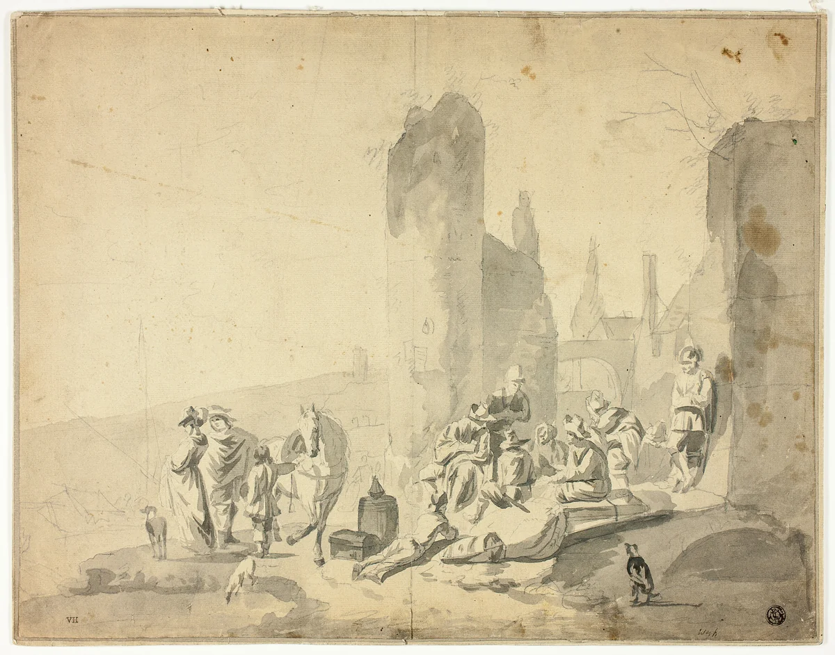 Harborside Scene with Various Figures by Hendrik Verschuring
Thomas Wyck
Nicolaes Berchem the Elder, drawing, 1630-1690