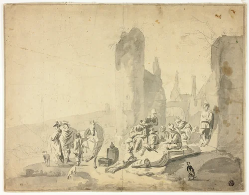 Harborside Scene with Various Figures by Hendrik Verschuring
Thomas Wyck
Nicolaes Berchem the Elder, drawing, 1630-1690