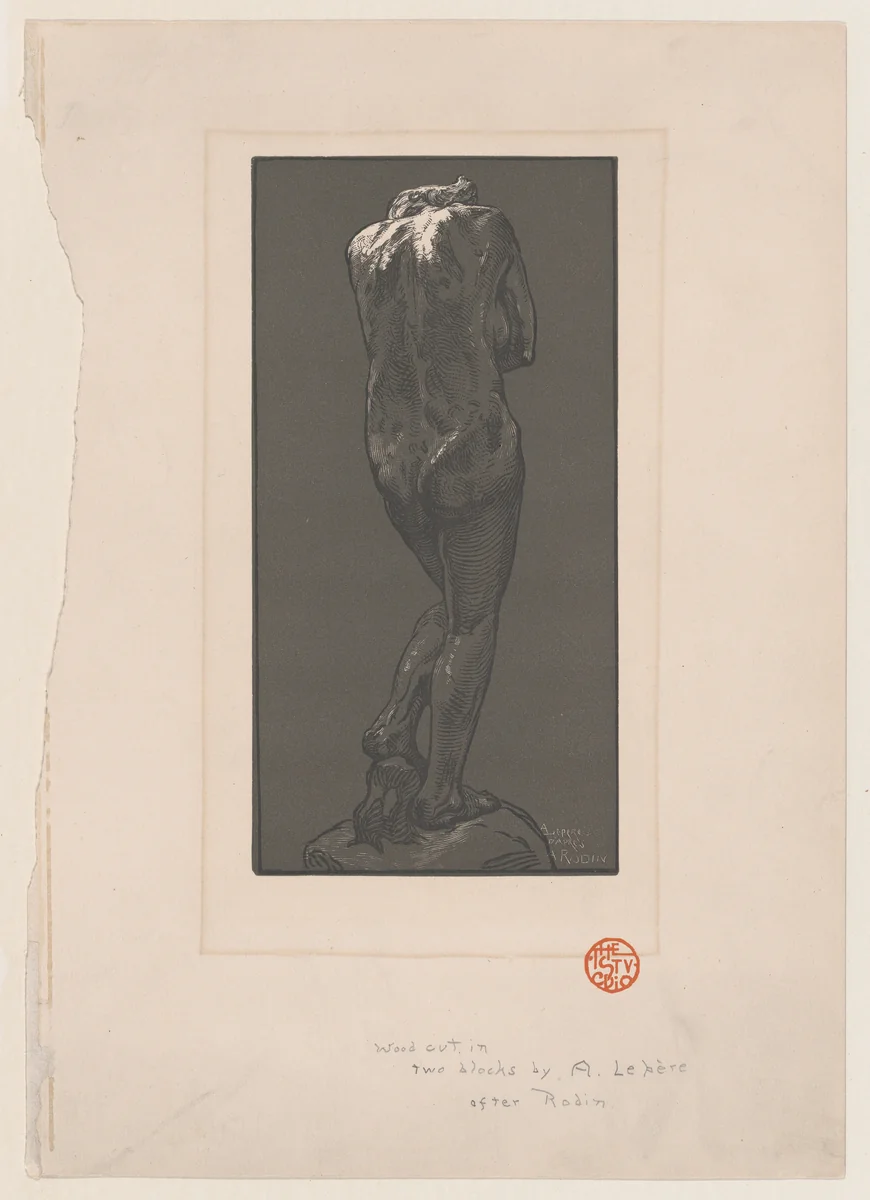 Nude statue, seen from behind by Auguste Louis Lepère, print, 1897-1907