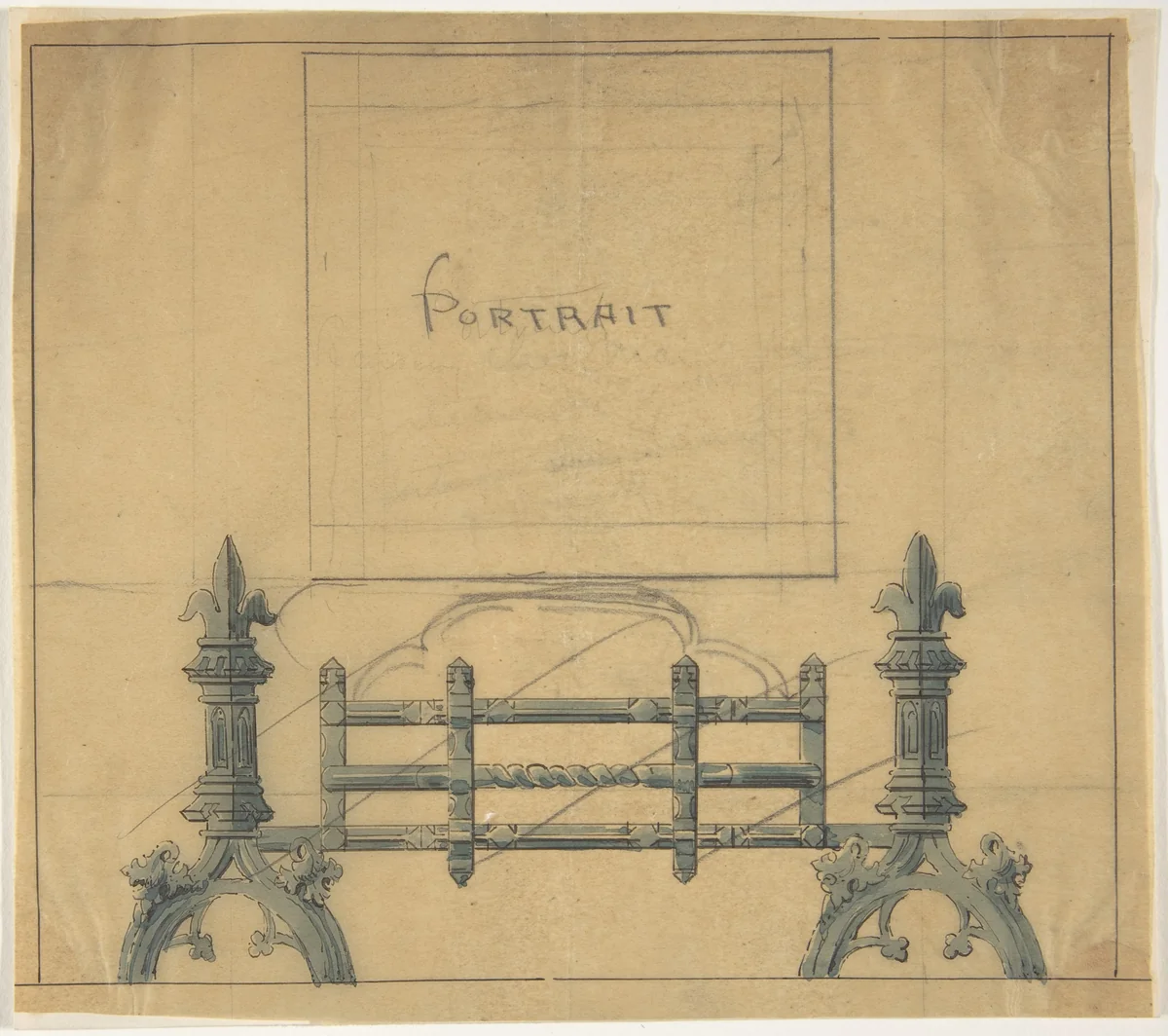 Design for a Fireplace Grate by anonymous, drawing, 1800-1900