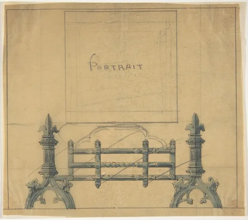 Design for a Fireplace Grate by anonymous, drawing, 1800-1900