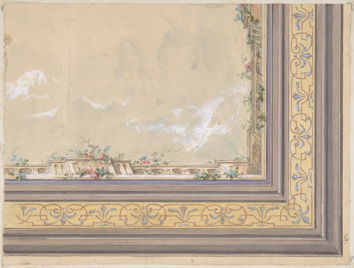 Design for Ceiling by Jules-Edmond-Charles Lachaise, drawing, 1850-1900