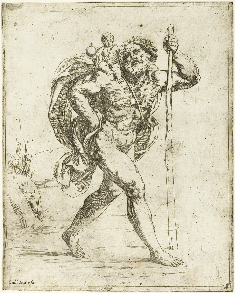 Saint Christopher by Guido Reni, print, 1595-1642
