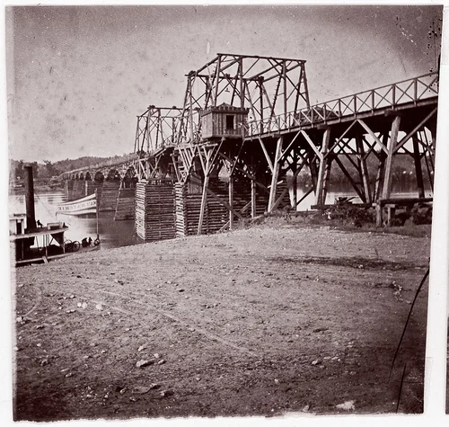 [Bridge Across Tennessee River at Chattanooga] by George N. Barnard, photograph, 1863-1865