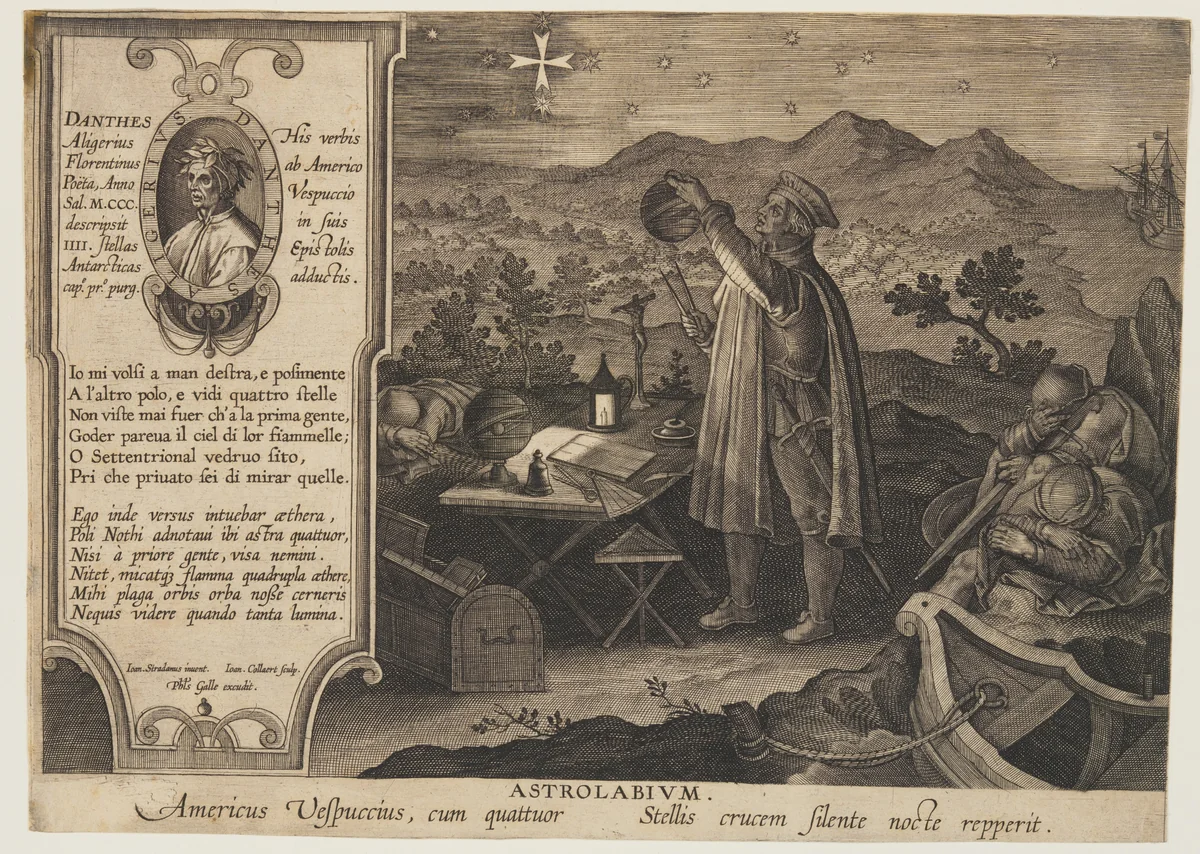 The Astrolabe - Amerigo Vespucci, from Nova Reperta by Hans Collaert, print, 1580-1600
