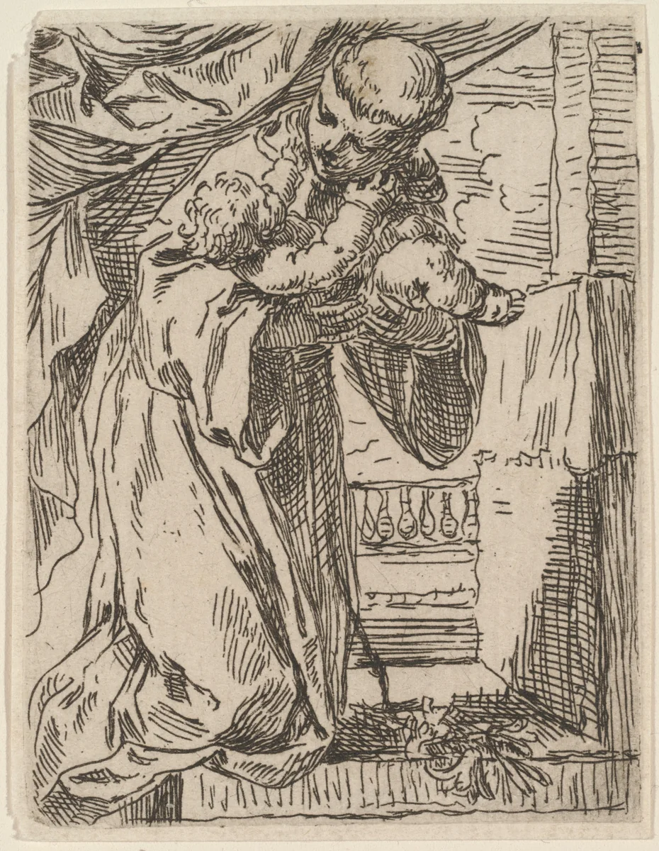 Saint Anthony of Padua Holding the Christ Child by Simone Cantarini, print, 1640-1649