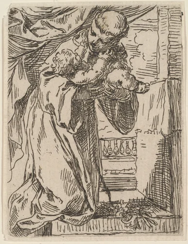 Saint Anthony of Padua Holding the Christ Child by Simone Cantarini, print, 1640-1649